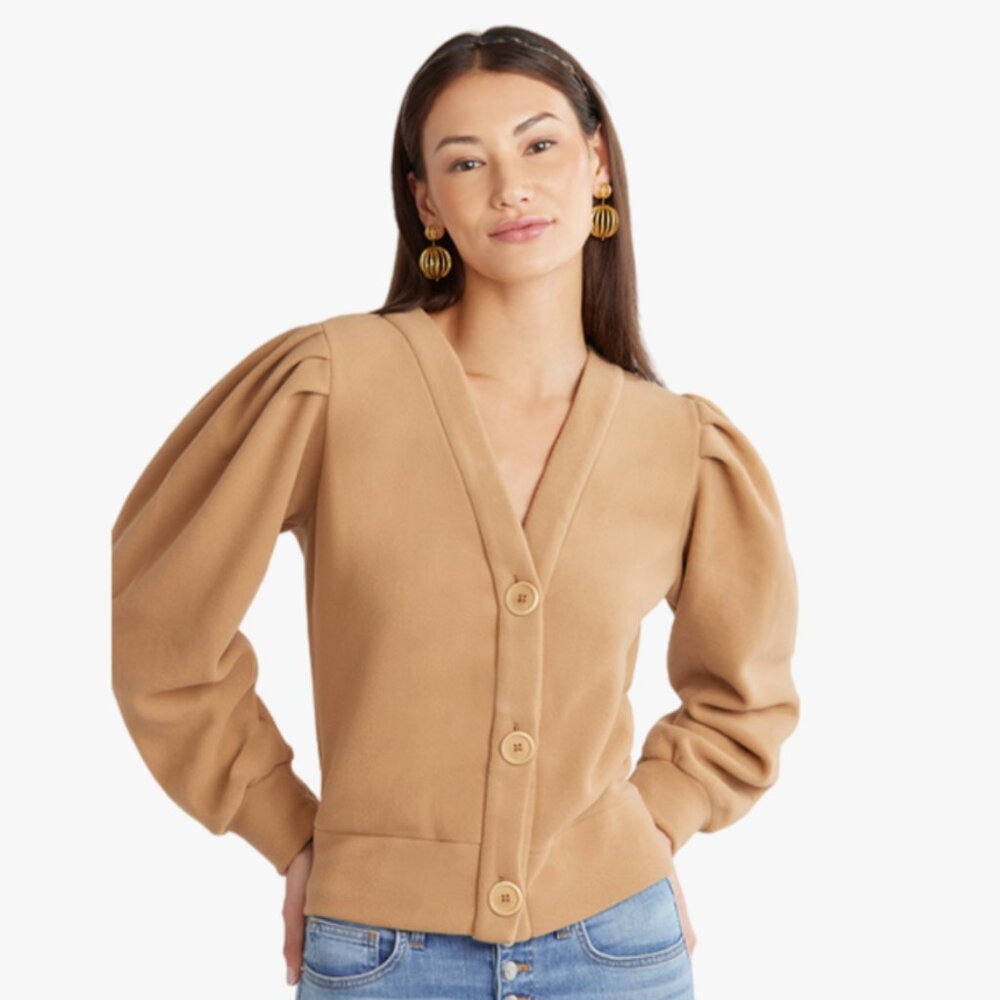 NWT - Dudley Stephens Kelly Cardigan - Camel - Size S - Vello Fleece